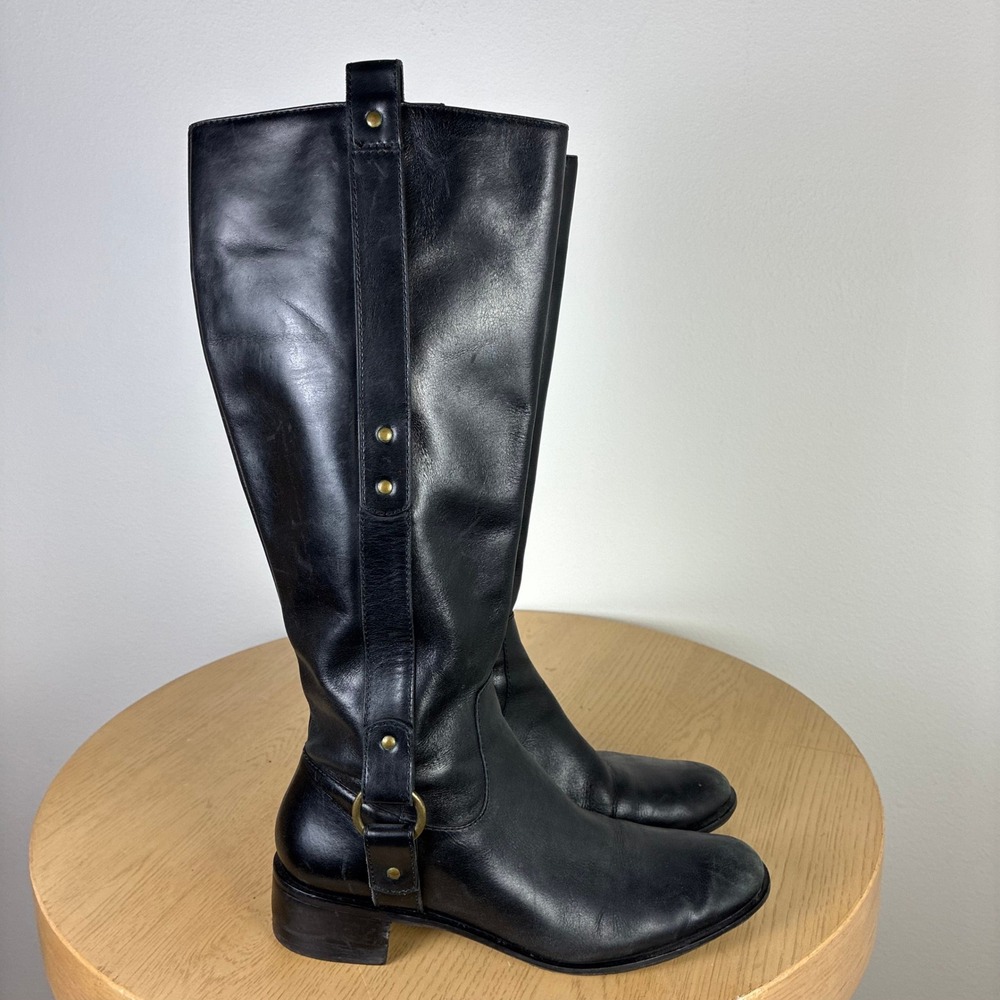 Talbots Leather Tall Riding Boots Harness Detail Women's 7B Fall Preppy Classic